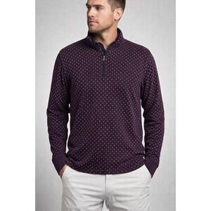 Greyson Quarter Zip Pullover Men Medium Blue Purple Fox AOP Golf Athletic Layer